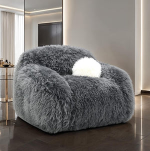 Dareen Contemporary Gray Faux Fur Swivel Chair with Ball Pillows