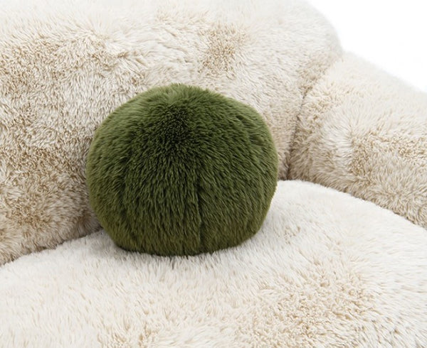 Dareen Contemporary Sand Faux Fur Loveseat with Ball Pillows