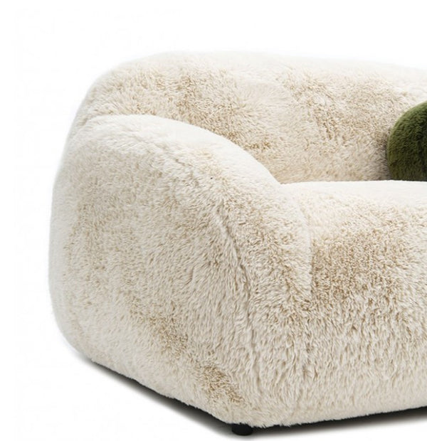 Dareen Contemporary Sand Faux Fur Loveseat with Ball Pillows