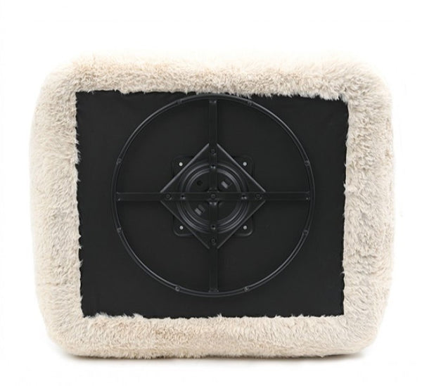 Dareen Contemporary Sand Faux Fur Swivel Chair with Ball Pillows Bottom wheel 