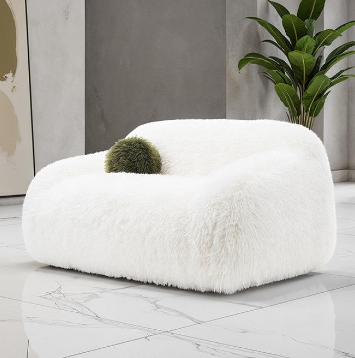 Dareen Contemporary White Faux Fur Loveseat with Ball Pillows