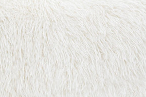 Dareen Contemporary White Faux Fur Sofa with Ball Pillows Close-up of white fluffy fabric texture