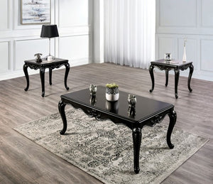 Darian Black Coffee Table Carved Details Cabriole Legs Set