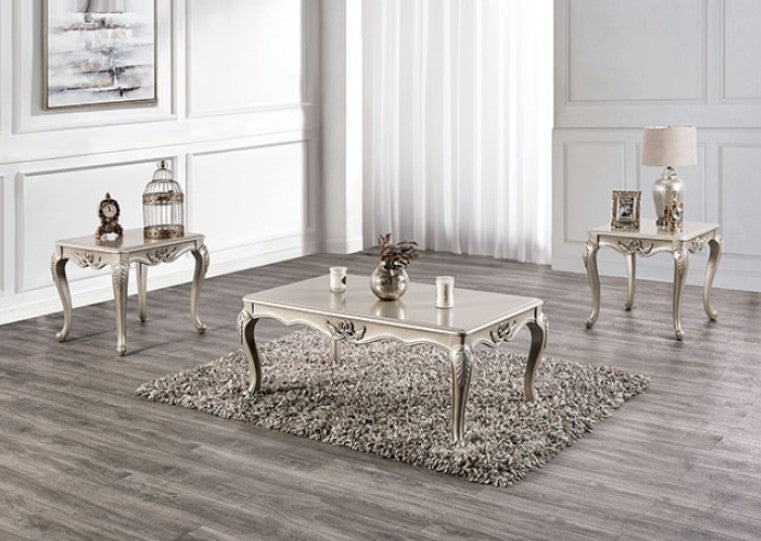 Darian Champagne End Table Carved Details Cabriole Legs 