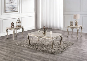Darian Champagne Coffee Table Carved Details Cabriole Legs Set