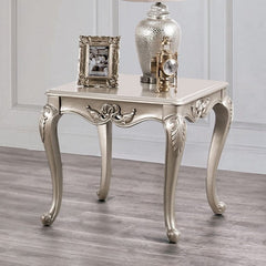 Darian Champagne End Table Carved Details Cabriole Legs 