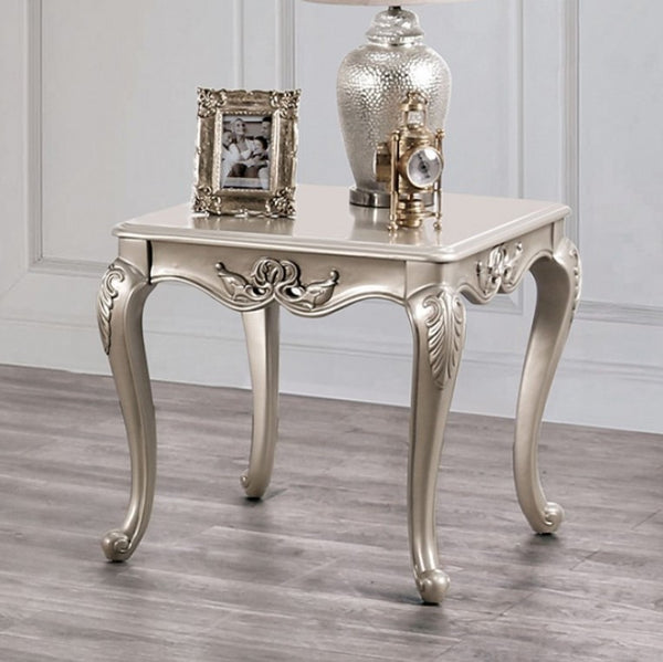 Darian Champagne End Table Carved Details Cabriole Legs 