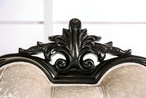 Darian Diamond Tufted Traditional Style Sofa Decorative black wood carvings on a white background