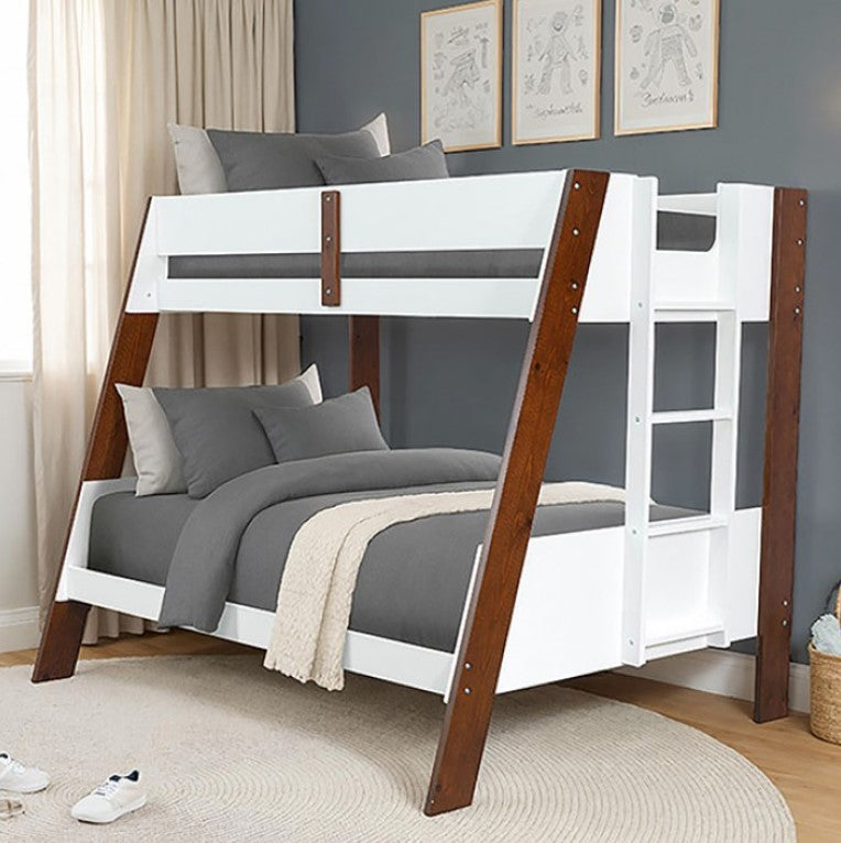 Davin Twin Full Bunk Bed White Dark Cherry