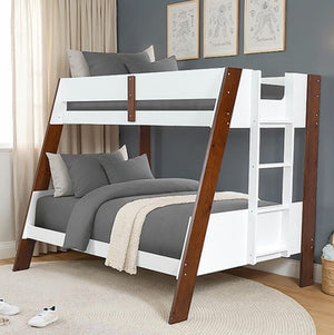 Davin Twin Full Bunk Bed White Dark Cherry
