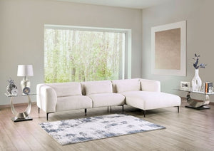 Debron Linen White Sectional Sofa Modern living room with a white sectional sofa, side tables, and decor.