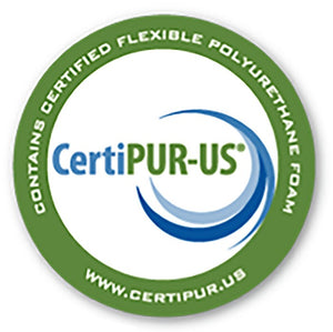 Siddalee Euro Pillow Top Gel Infused Memory Foam Mattress 16" Crti A circular CertiPUR-US certification badge with a green outer ring, white center, and blue and green logo text reading 'CertiPUR-US' and 'Contains Certified Flexible Polyurethane Foam.'.