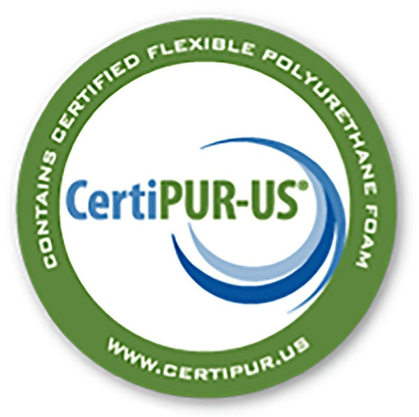 Siddalee Euro Pillow Top Gel Infused Memory Foam Mattress 16" Crti A circular CertiPUR-US certification badge with a green outer ring, white center, and blue and green logo text reading 'CertiPUR-US' and 'Contains Certified Flexible Polyurethane Foam.'.