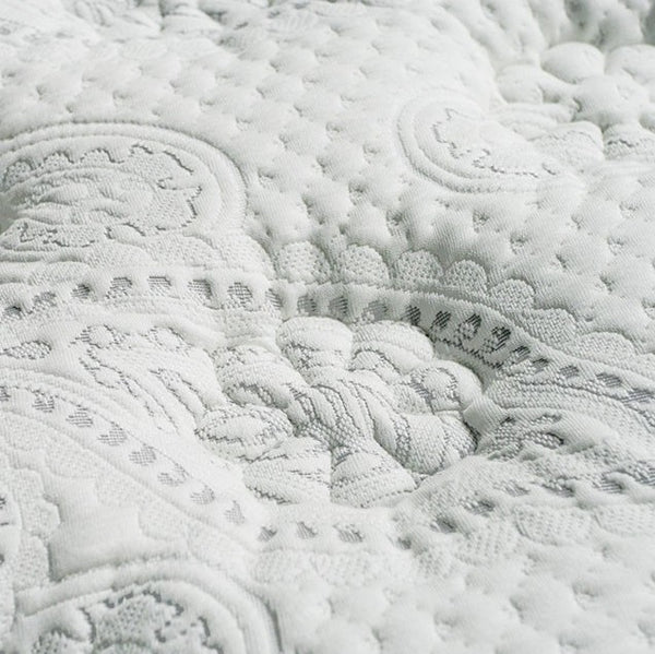 Siddalee Euro Pillow Top Gel Infused Memory Foam Mattress 16" Close-up of textured white fabric with intricate patterns