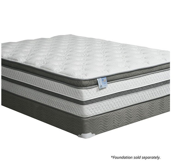 Siddalee Euro Pillow Top Gel Infused Memory Foam Mattress 16"A three-layer mattress shown at an angle on a white background, with a note in the bottom right corner stating '*Foundation sold separately.'.