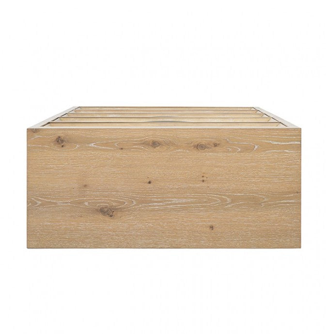 Delmar Natural Finish Chest Wooden dresser with four drawers on a white background