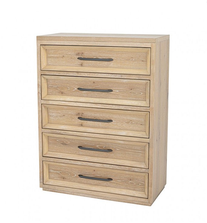Delmar Natural Finish Chest Wooden dresser with four drawers on a white background