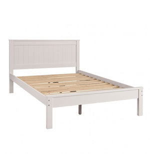 Dino Loft Bed With Full Bed White bed frame with wooden slats on a white background