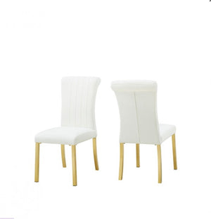 Editta Modern Glam Gold White Dining Chair Two white chairs with gold legs on a white background