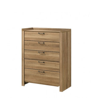Elina LED Natural Finish Chest Wooden dresser with four drawers on a white background