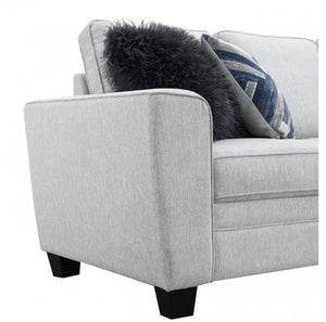 Erna Light Gray Chenille Fabric Sofa Gray sofa with decorative pillows on a white background