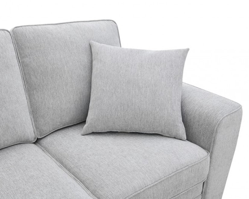 Erna Light Gray Chenille Fabric Loveseat Gray sofa with decorative pillows in a living room setting