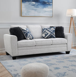 Erna Light Gray Chenille Fabric Sofa Gray sofa with decorative pillows in a living room setting