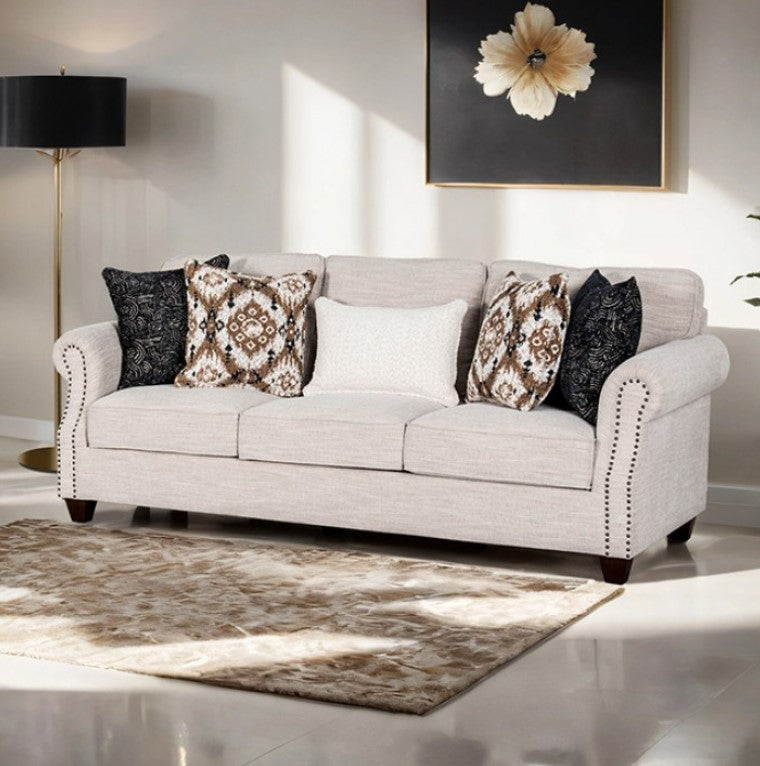 Erni Light Gray Fabric Sofa With Pillows