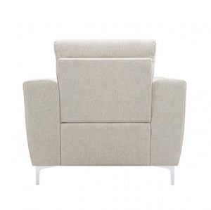 Estrella Light Taupe Brown Slope Flair Arm Chair A modern upholstered armchair with a high back, wide armrests, and slim white legs, shown from the back on a plain white background.