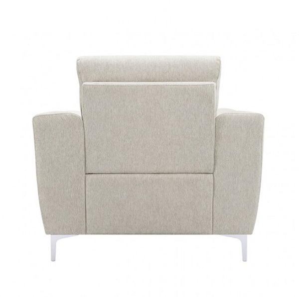 Estrella Light Taupe Brown Slope Flair Arm Chair A modern upholstered armchair with a high back, wide armrests, and slim white legs, shown from the back on a plain white background.