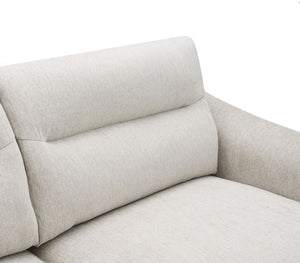 Estrella Light Taupe Brown Slope Flair Arm Sofa Close-up of a light beige upholstered armchair showing the back cushion, armrest, and seat fabric against a plain white background.