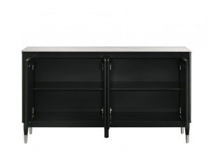 Everly Black Modern Style Marble Top Server Open Drawers