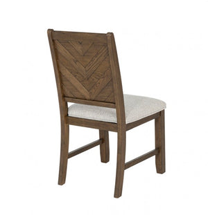 Ezera Dark Walnut Dining Chair Wooden chair with a chevron pattern backrest on a white background