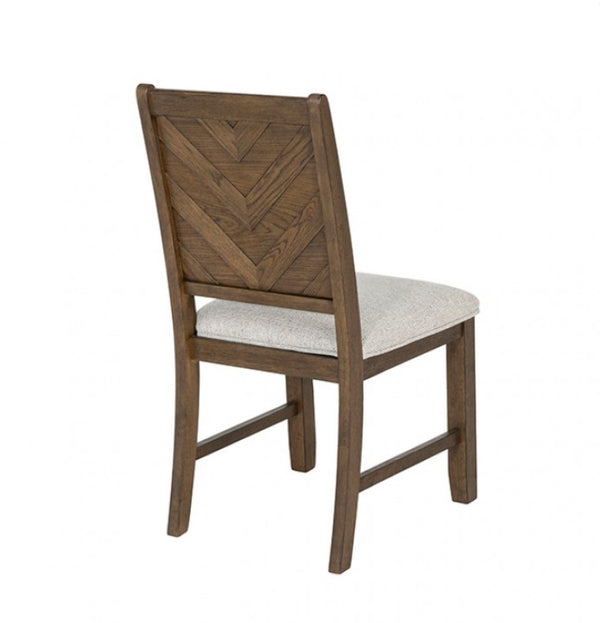 Ezera Dark Walnut Dining Chair Wooden chair with a chevron pattern backrest on a white background