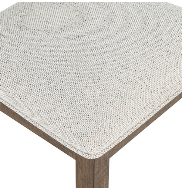Ezera Dark Walnut Dining Chair Square stool with textured white cushioned seat and wooden frame on a white background