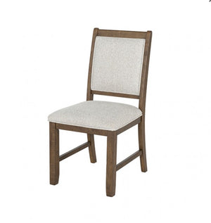 Ezera Dark Walnut Dining Chair Wooden chair with a white cushioned seat and backrest on a white background