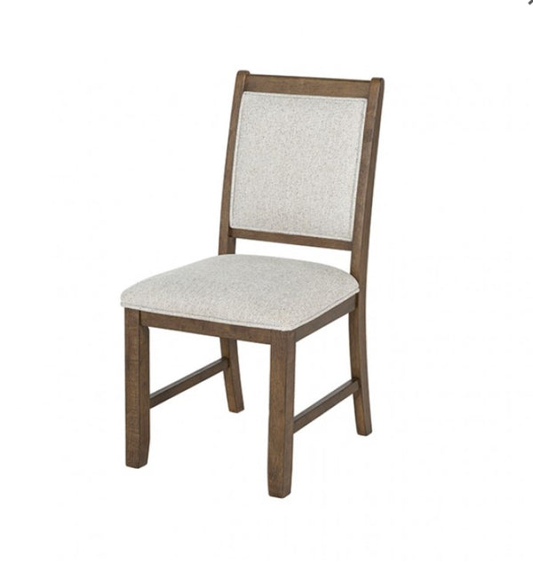 Ezera Dark Walnut Dining Chair Wooden chair with a white cushioned seat and backrest on a white background