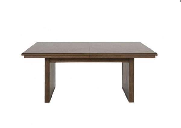 Ezera Dark Walnut Extendable Dining Table Wooden dining table with a white background