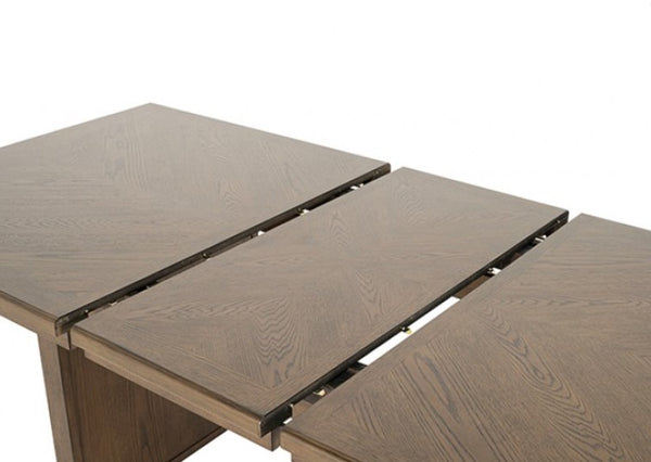 Ezera Dark Walnut Extendable Dining Table Wooden dining table with two additional extensions on a white background