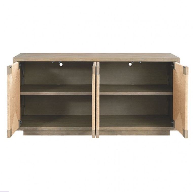 Ezera Natural Dining Server Wooden sideboard with geometric pattern against a neutral wall