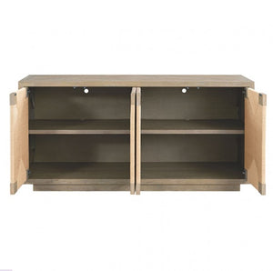 Ezera Natural Dining Server Wooden cabinet with open doors on a white background