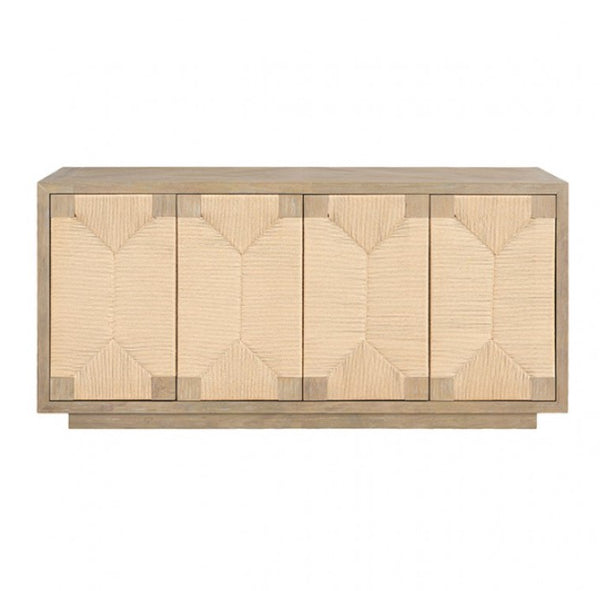 Ezera Natural Dining Server Wooden sideboard with geometric pattern on a white background