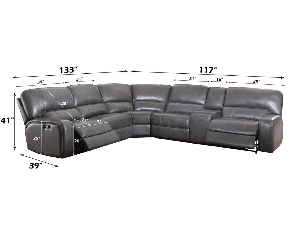 Filarnia Power Motion Gray Leather Aire Reclining Sectional Sofa