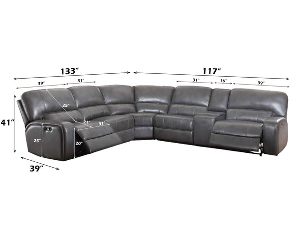 Filarnia Power Motion Gray Leather Aire Reclining Sectional Sofa