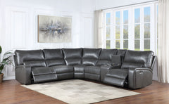 Filarnia Power Motion Gray Leather Aire Reclining Sectional Sofa