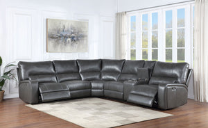 Filarnia Power Motion Gray Leather Aire Reclining Sectional Sofa