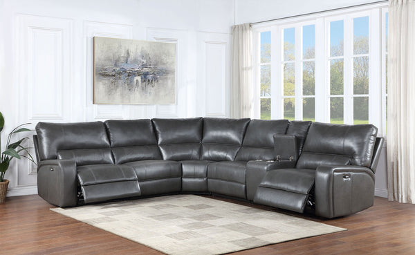 Filarnia Power Motion Gray Leather Aire Reclining Sectional Sofa