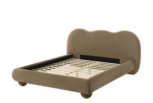 Finocia Camel-Back Brown Upholstered Bed Frame