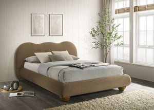 Finocia Camel-Back Brown Upholstered Bed Style