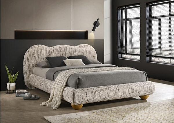 Finocia Camel-Back Latte Brown Upholstered Bed Style